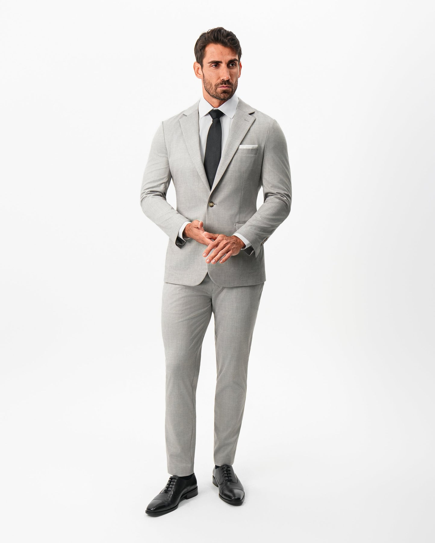 State & Liberty Athletic Fit Stretch Suit - Unstructured Stone Crosshatch