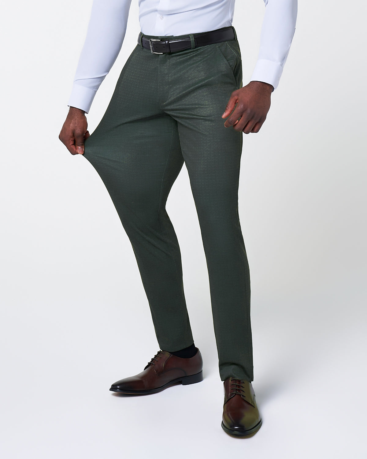 State & Liberty Athletic Fit Stretch Suit - Army Green Microcheck