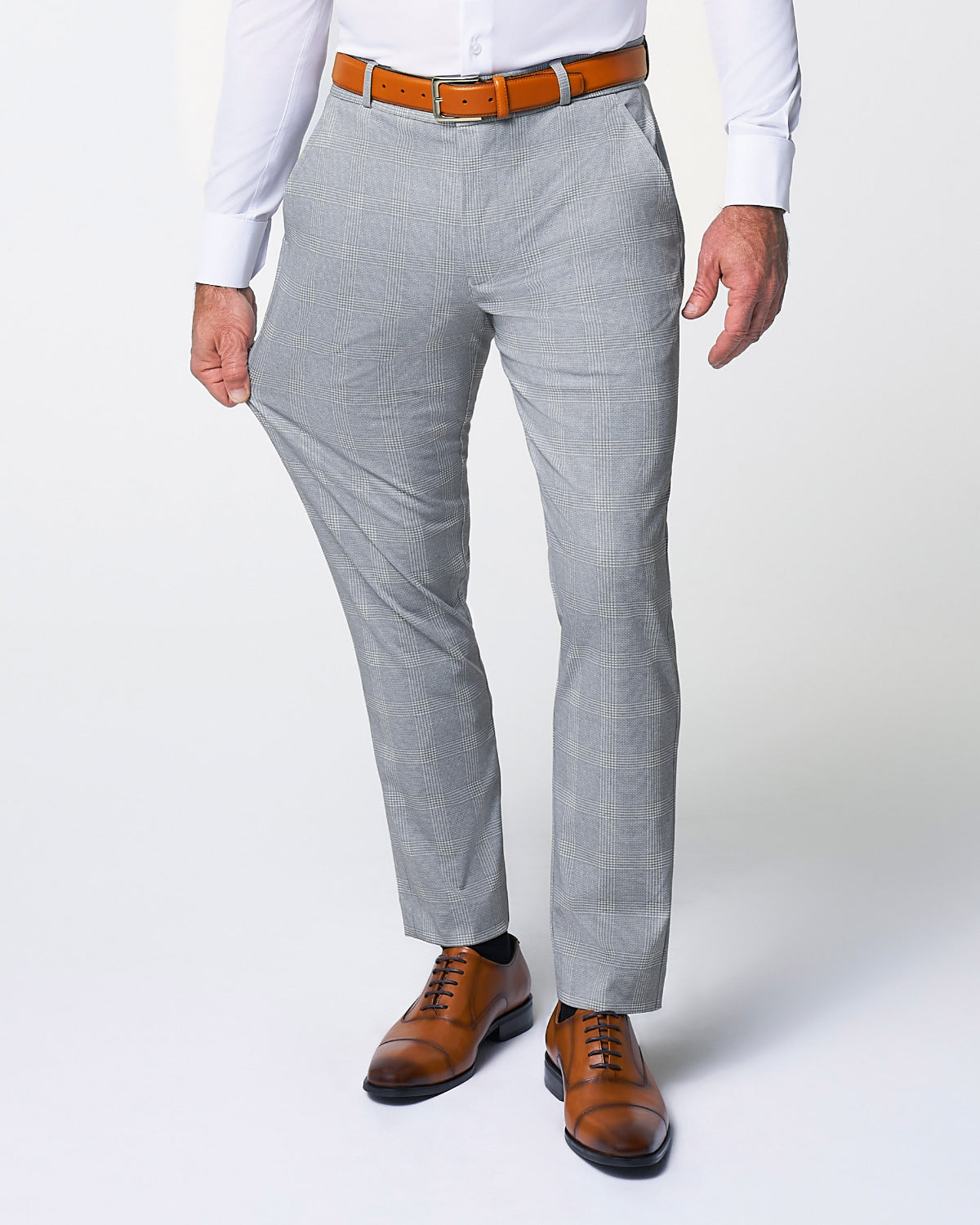 State & Liberty Athletic Fit Stretch Suit - Ash Grey with White Plaid