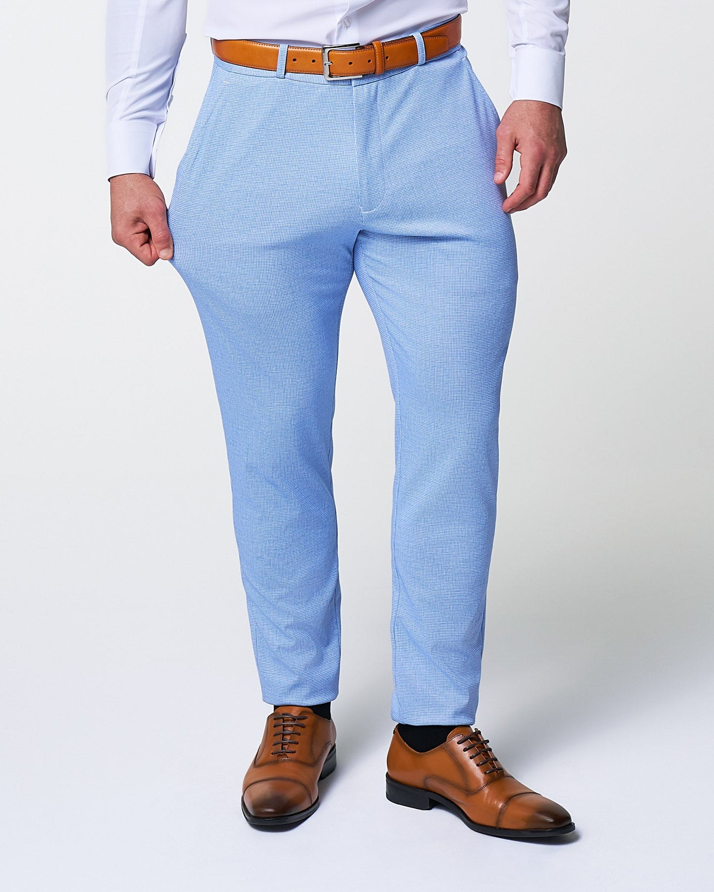 State & Liberty Athletic Fit Stretch Suit - Light Blue Mini Houndstooth