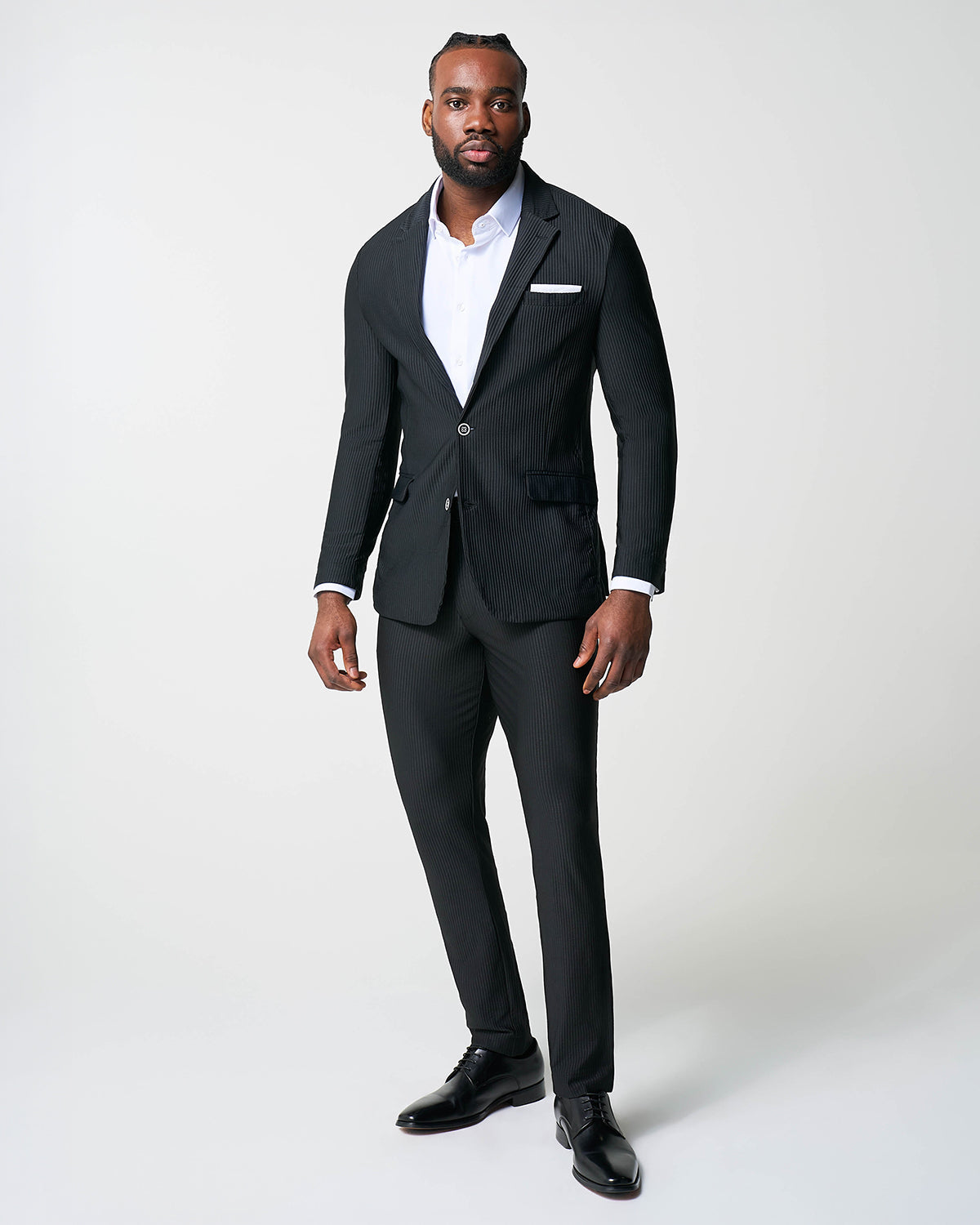 State & Liberty Athletic Fit Stretch Suit - Black Seersucker