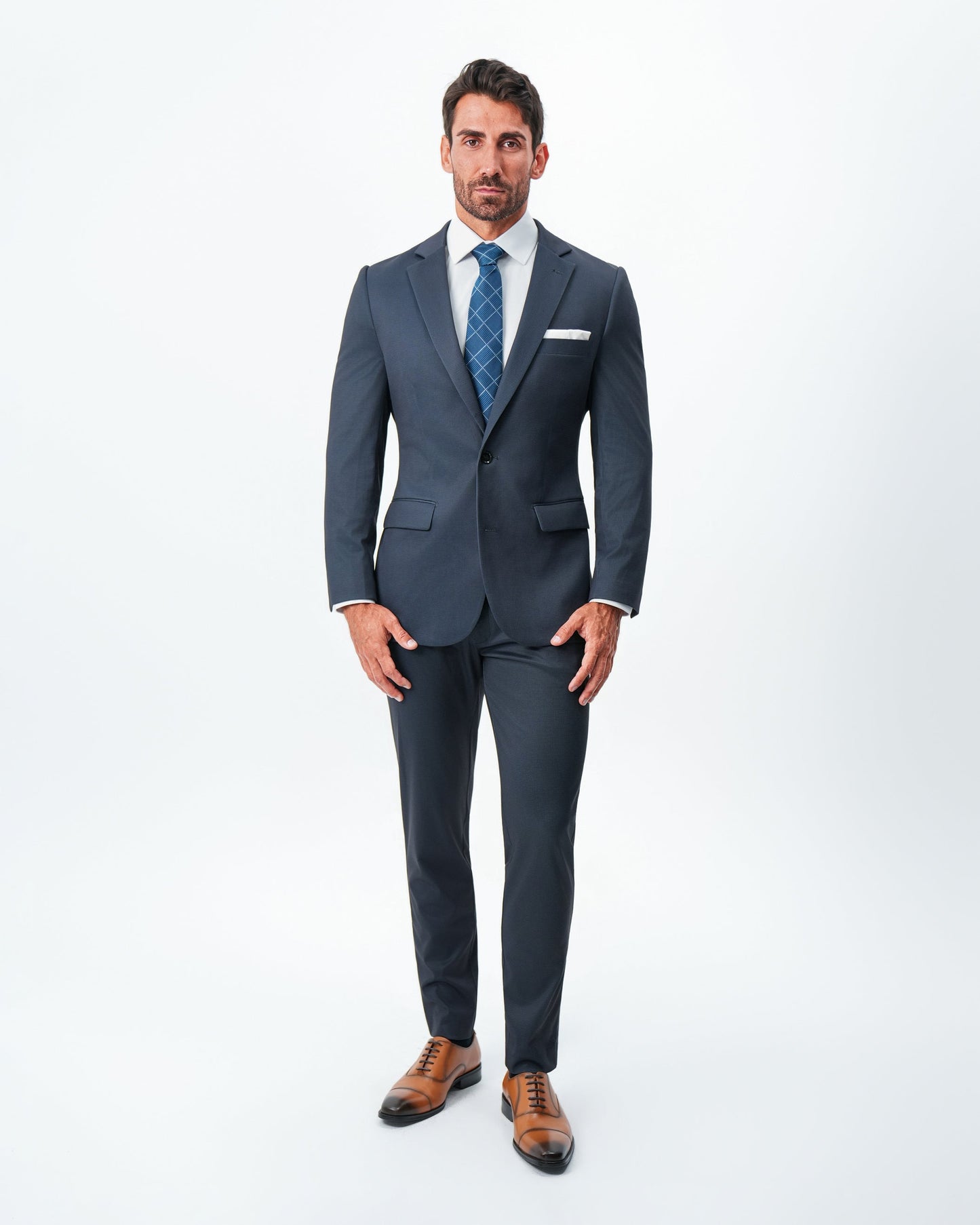 State & Liberty Athletic Fit Stretch Blazer - Navy & Black Mini Houndstooth