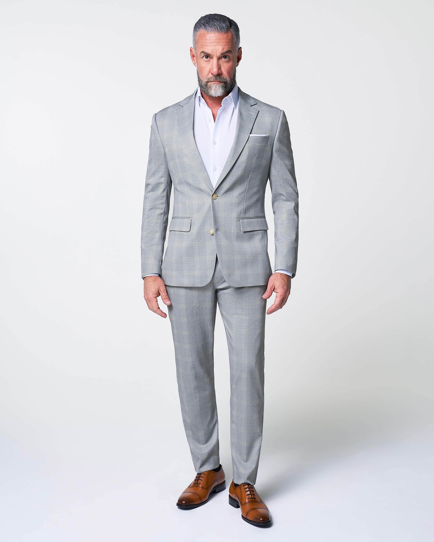 State & Liberty Athletic Fit Stretch Blazer - Ash Grey with White Plaid