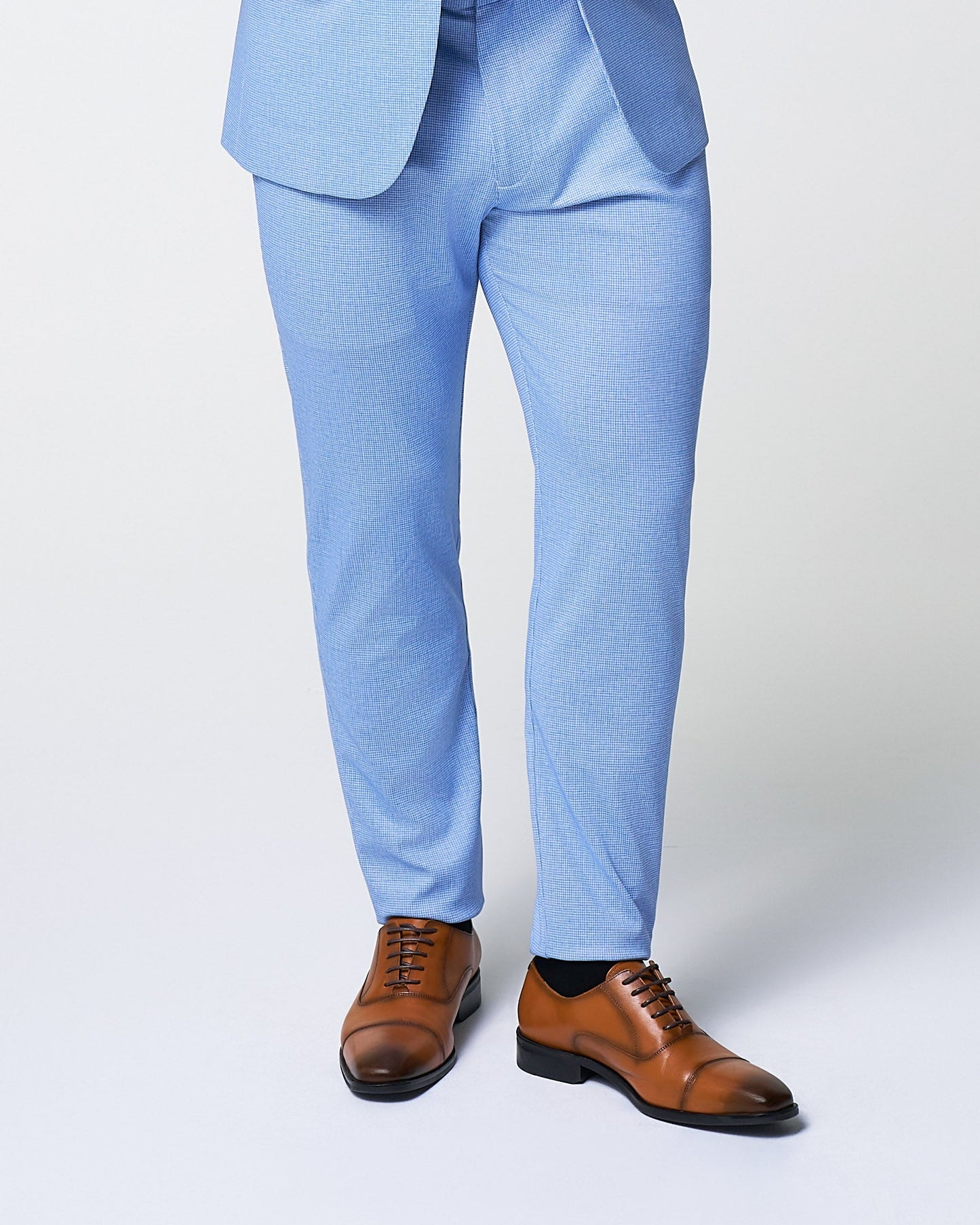 State & Liberty Athletic Fit Stretch Suit Pants - Light Blue Mini Houndstooth