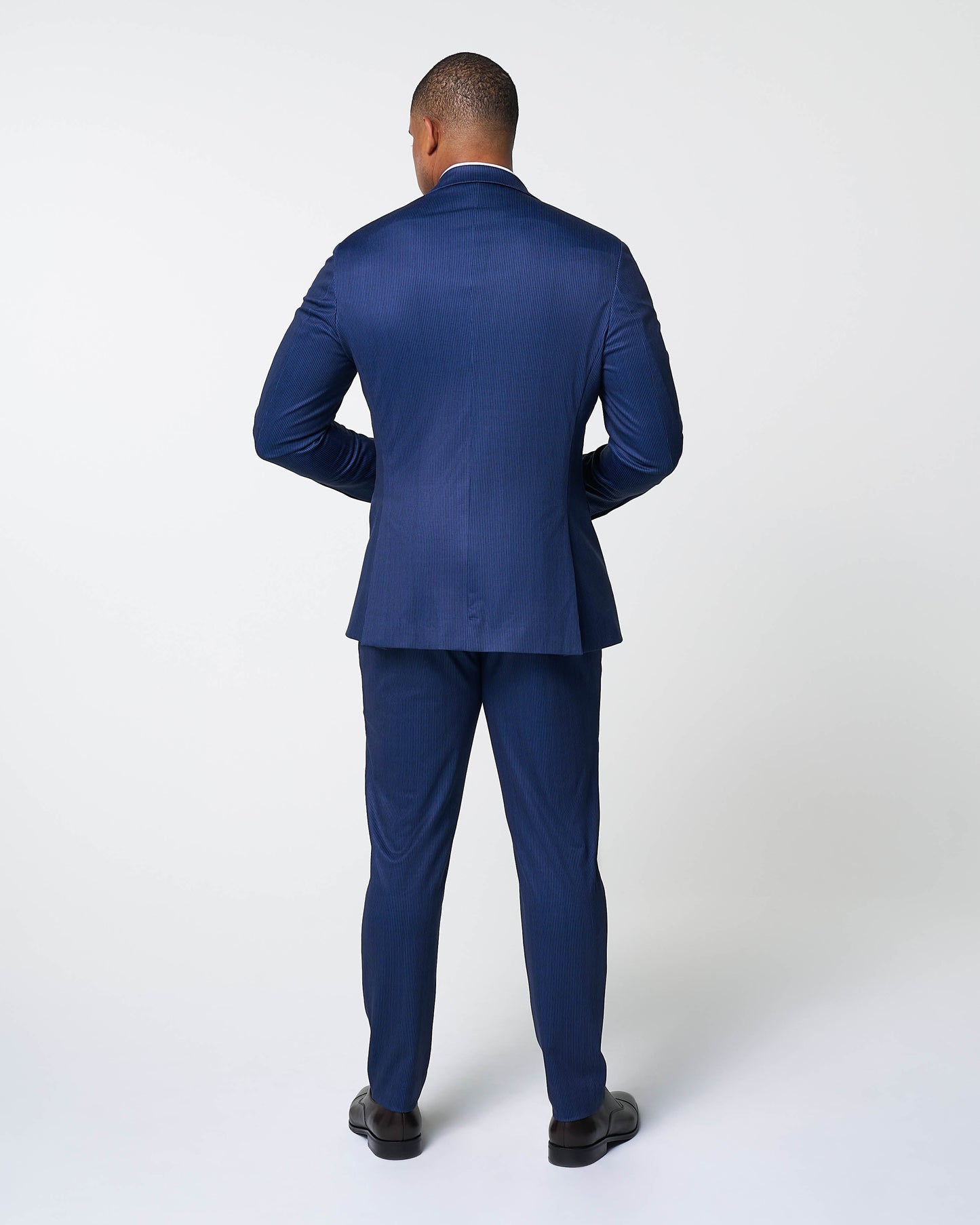 State & Liberty Athletic Fit Stretch Suit Pants - Navy & White Stripe