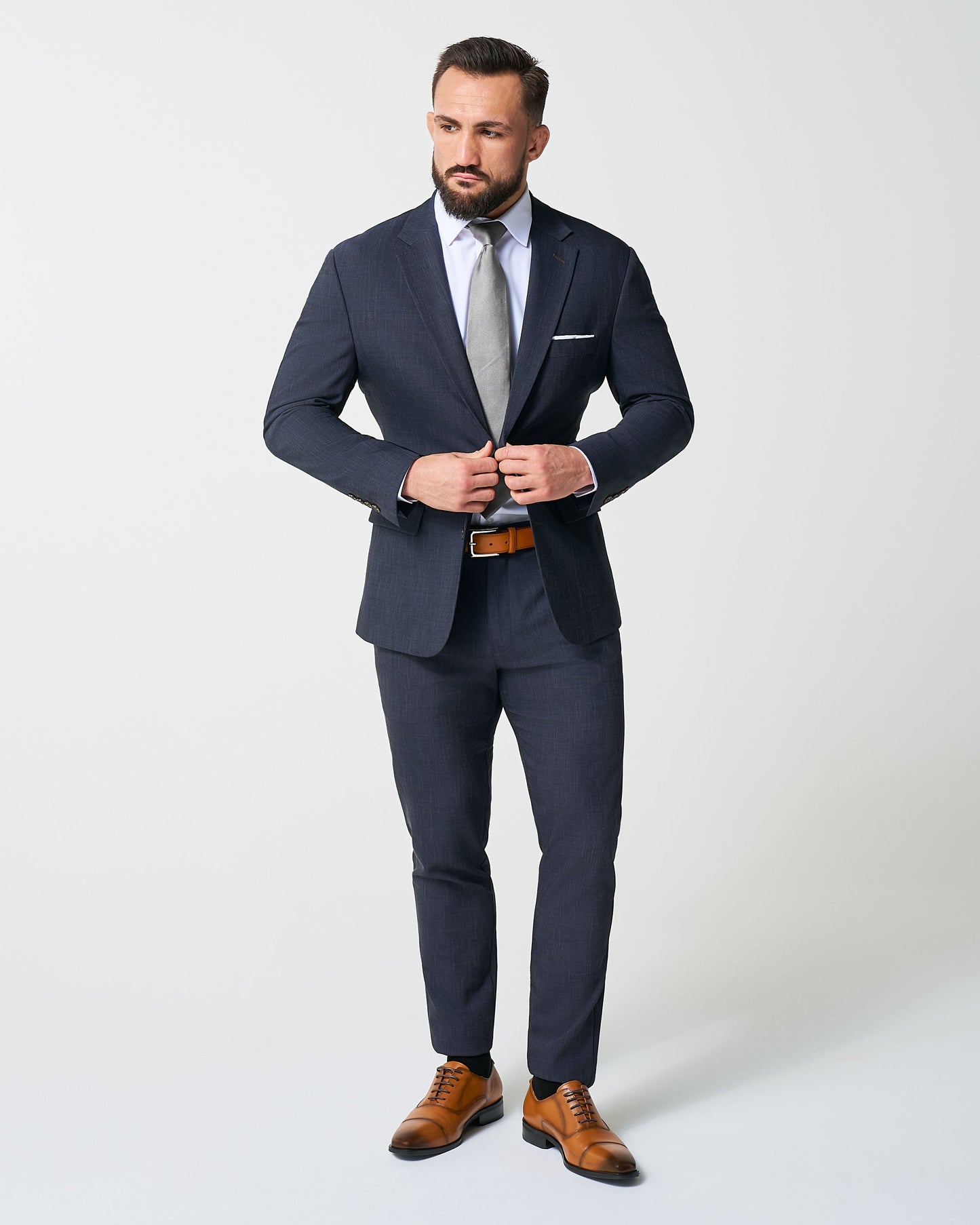 State & Liberty Athletic Fit Stretch Suit Pants - Heathered Midnight Navy