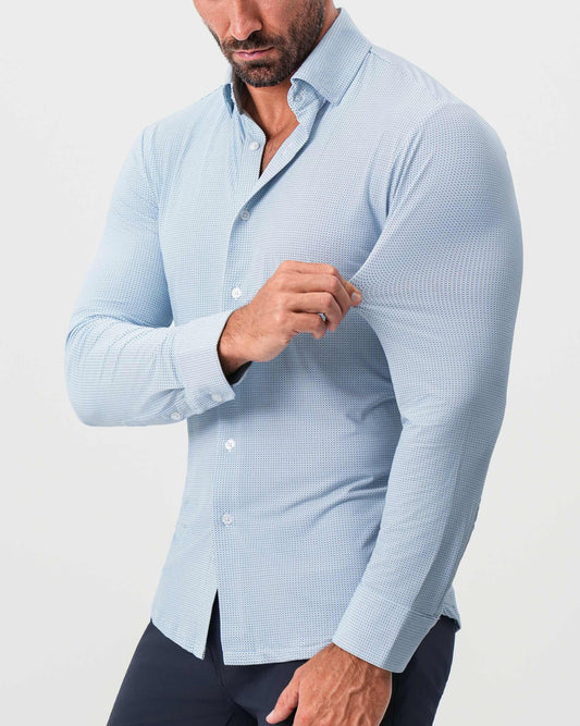 State & Liberty "The Wesley" Sport Shirt - Geo Light Blue & White Diamond