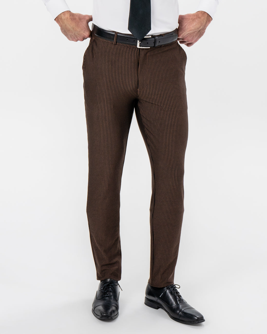 State & Liberty Athletic Fit Stretch Pants - Brown & Black Seersucker