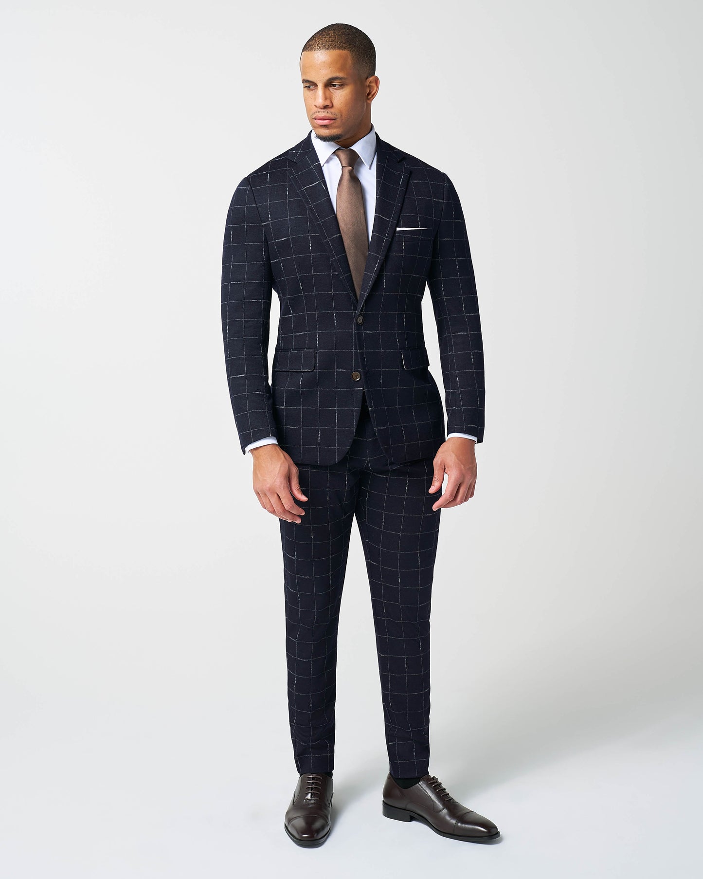 State & Liberty Athletic Fit Stretch Wool Suit - Midnight Navy & Chalk Windowpane