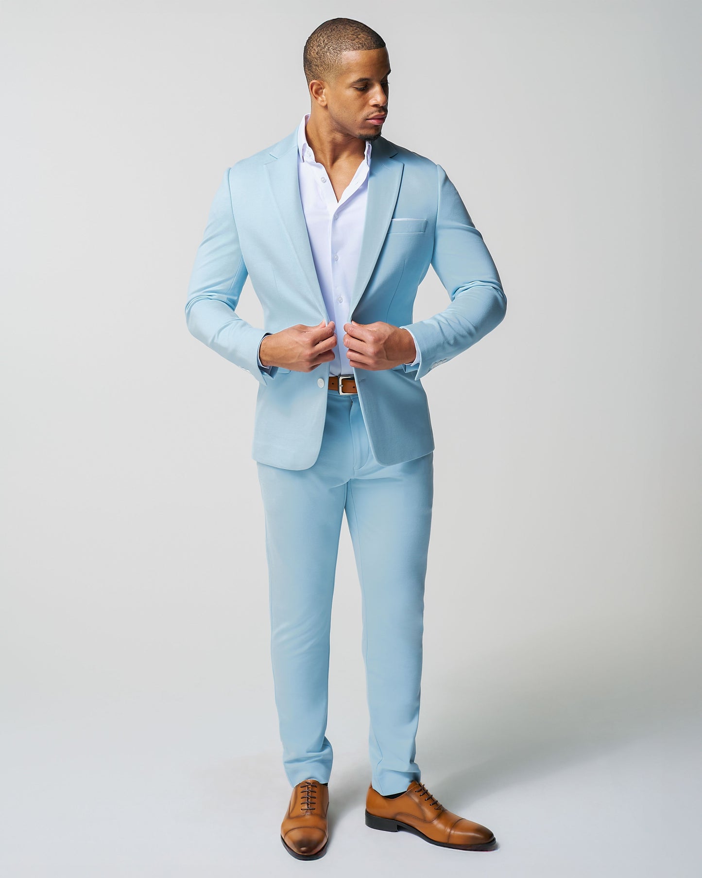 State & Liberty Athletic Fit Stretch Suit - Solid Cool Blue