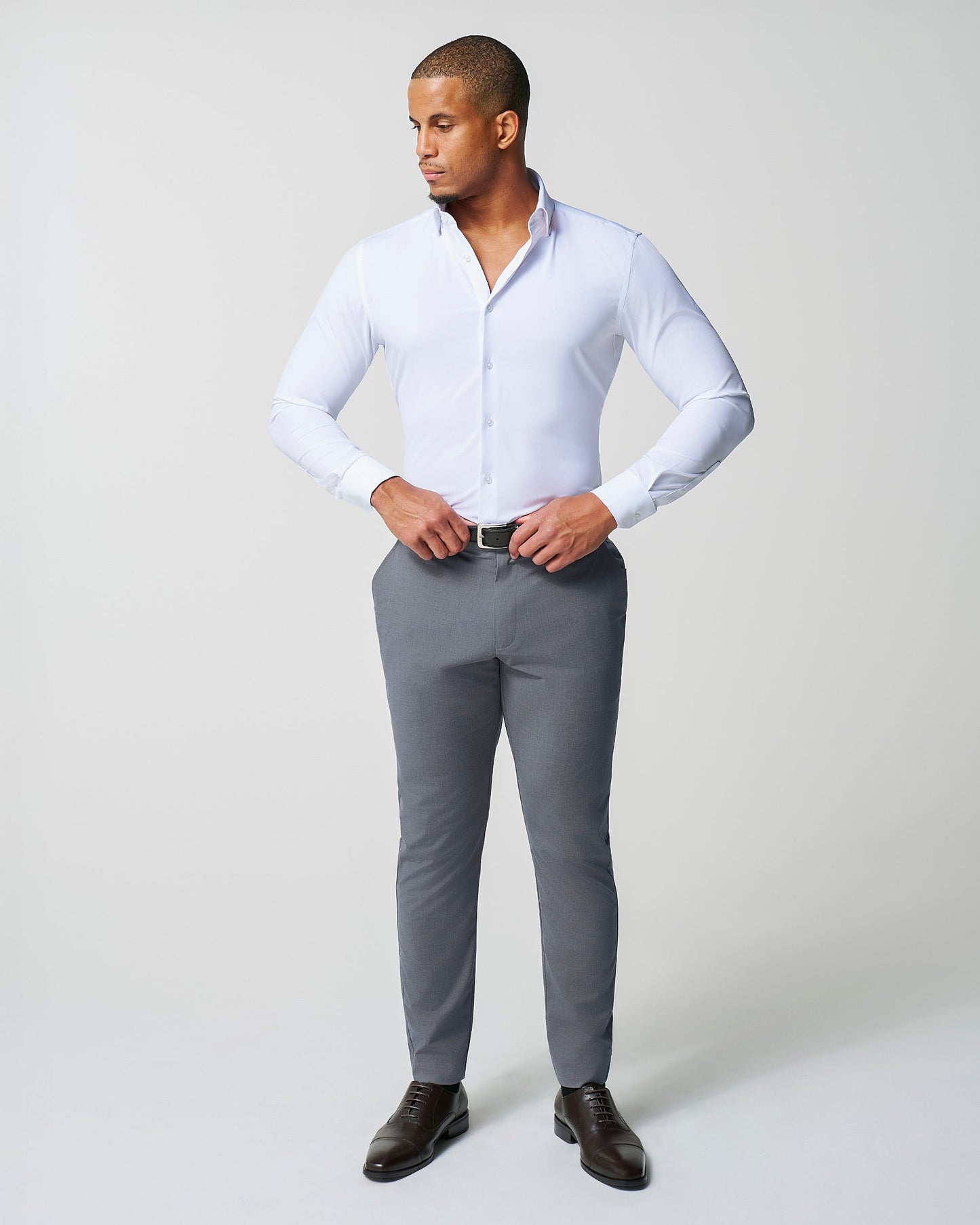 State & Liberty Athletic Fit Stretch Suit Pants - Lightweight Heathered Smoked Grey
