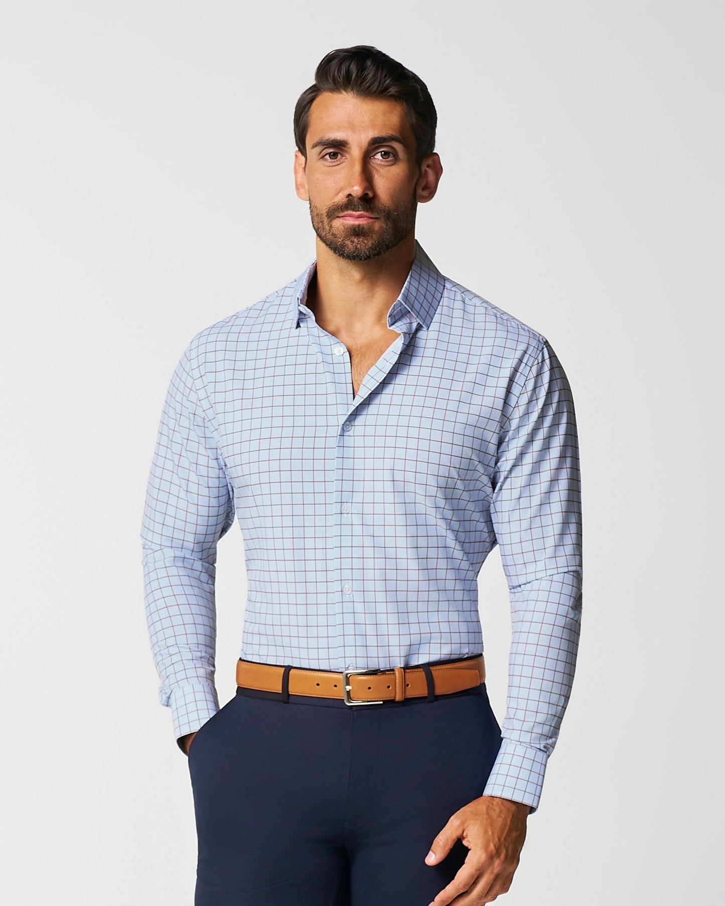 State & Liberty "The Marcus" Brown, White, & Light Blue Windowpane