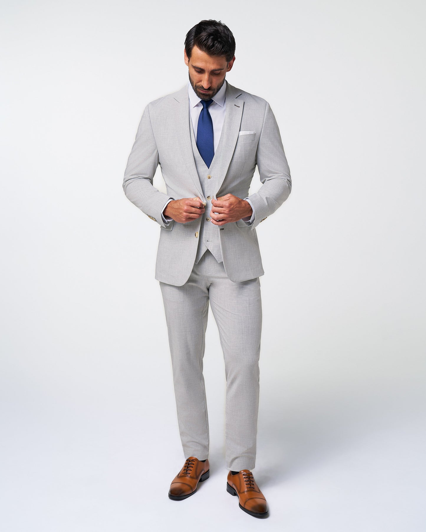 State & Liberty Athletic Fit Stretch Suit - Lightweight Heathered Light Grey