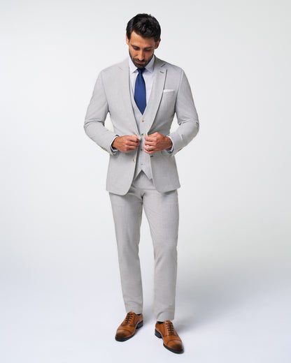 State & Liberty Athletic Fit Stretch Suit - Lightweight Heathered Light Grey