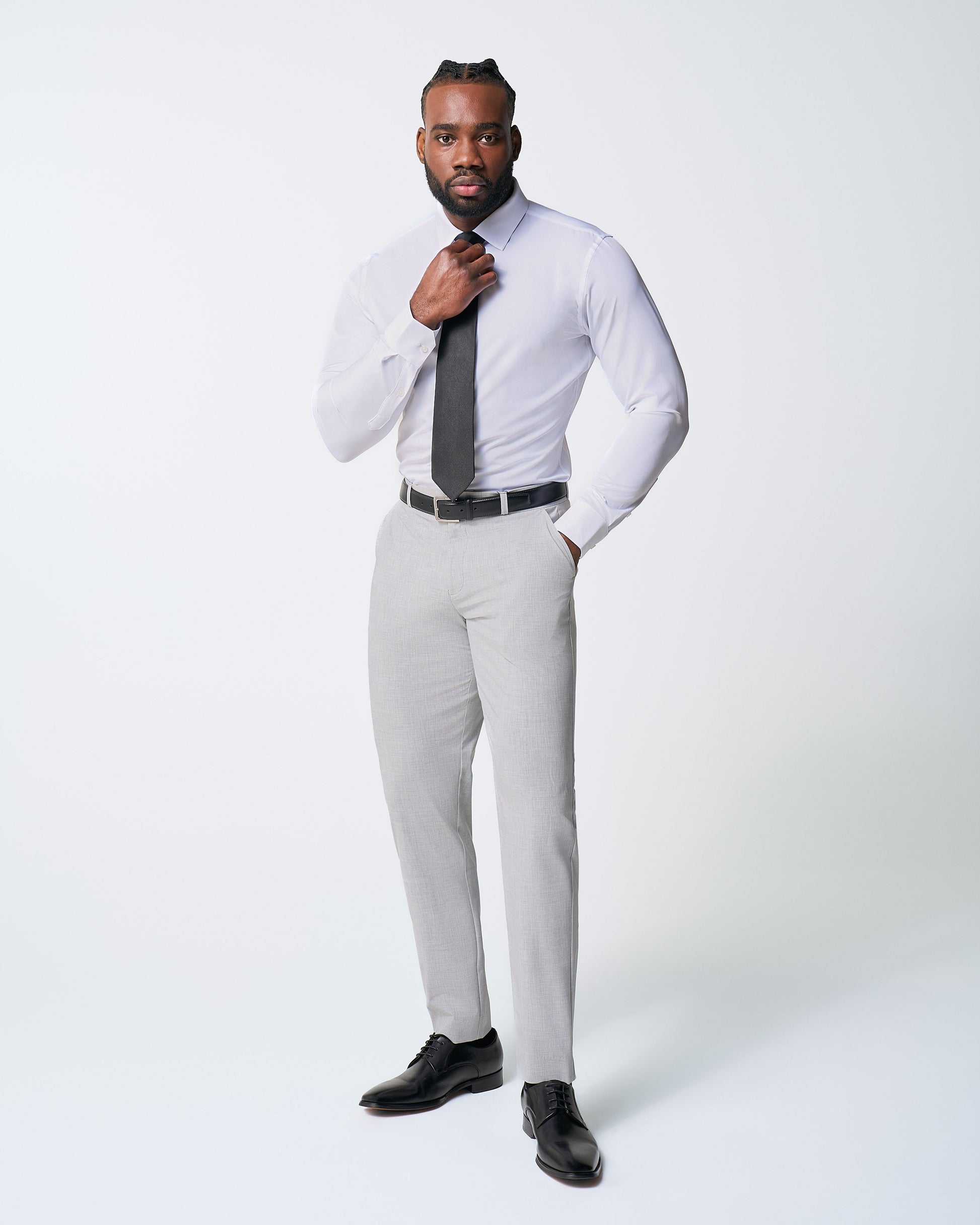 State & Liberty Athletic Fit Stretch Suit - Lightweight Heathered Light Grey
