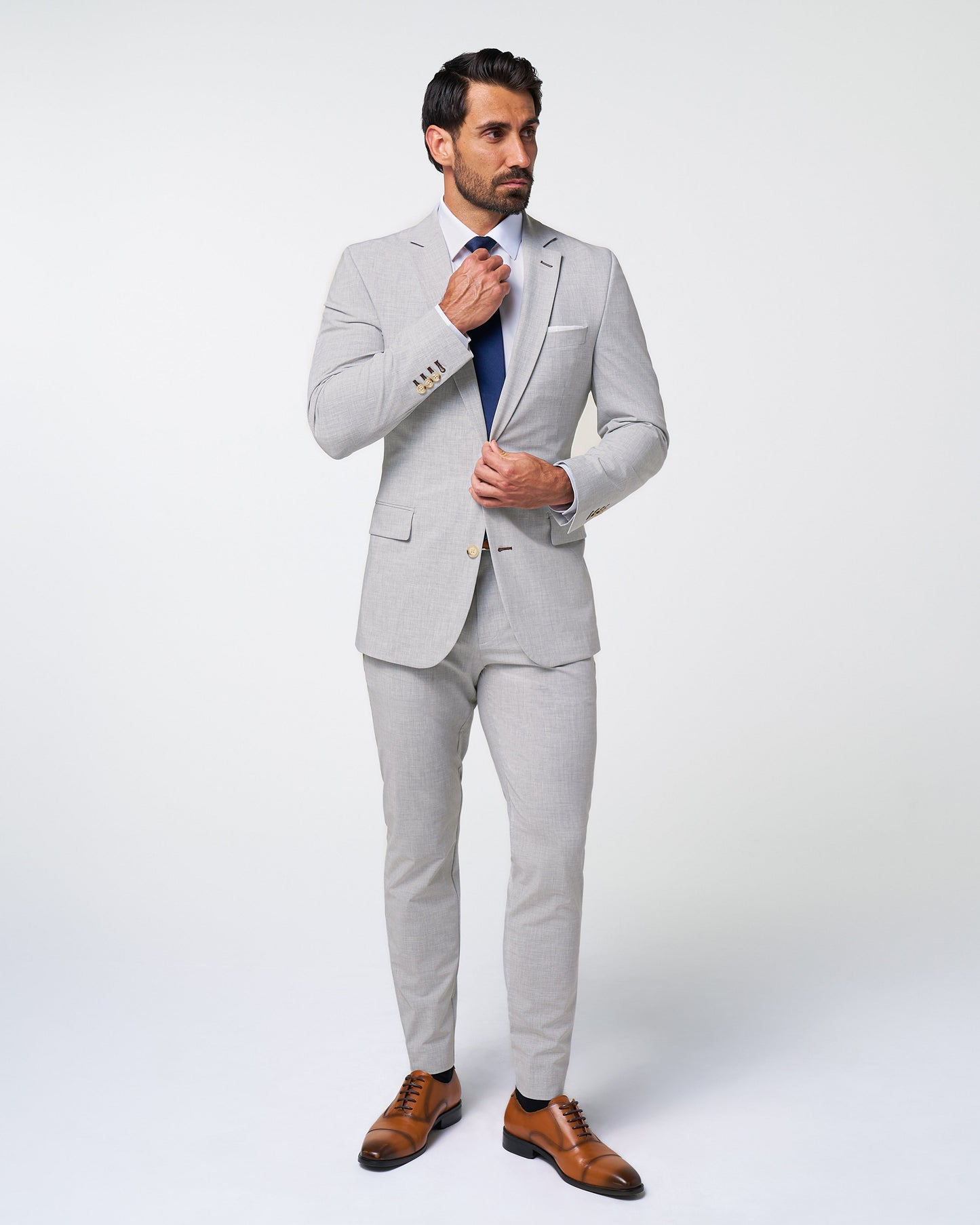 State & Liberty Athletic Fit Stretch Suit - Lightweight Heathered Light Grey