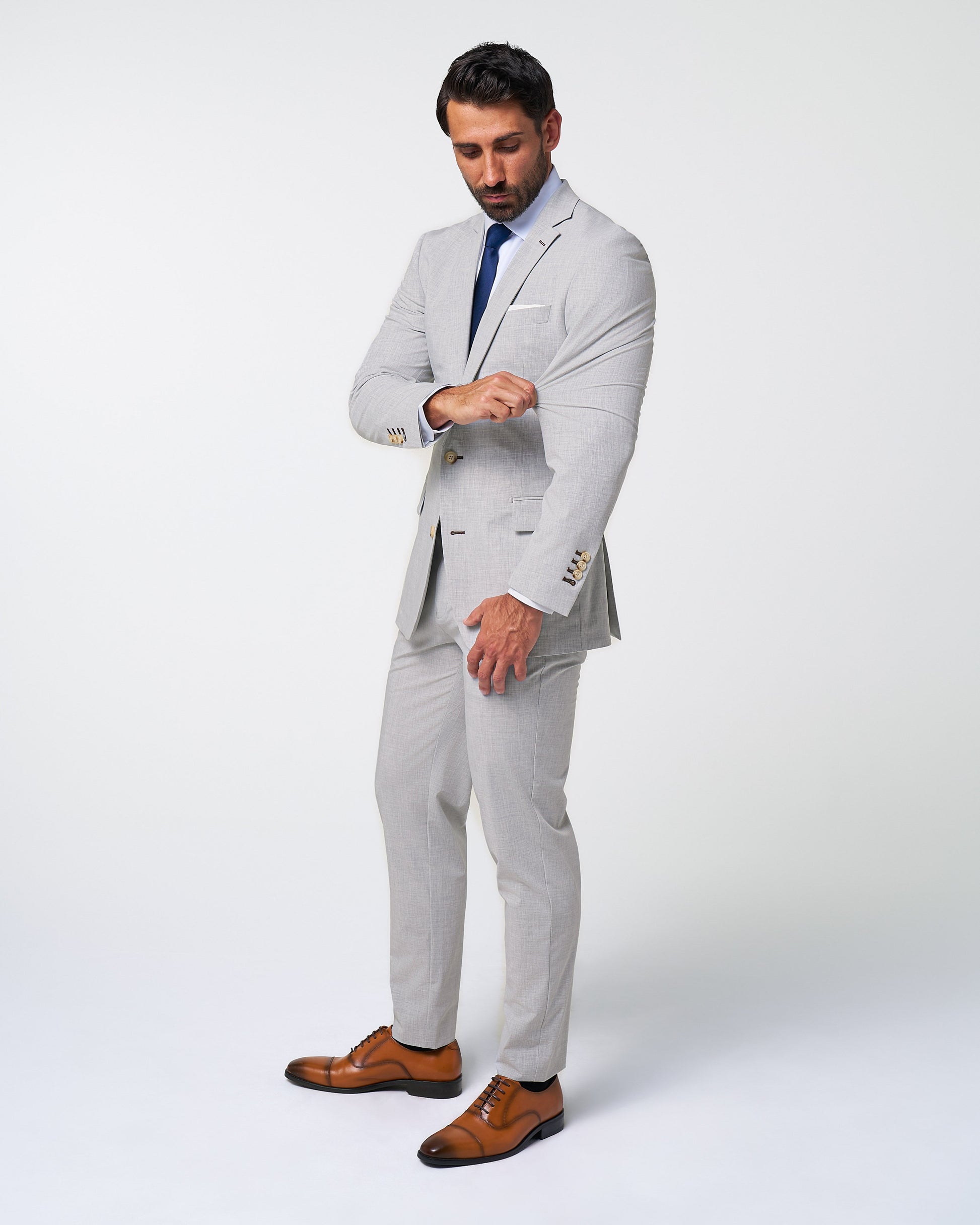 State & Liberty Athletic Fit Stretch Suit - Lightweight Heathered Light Grey