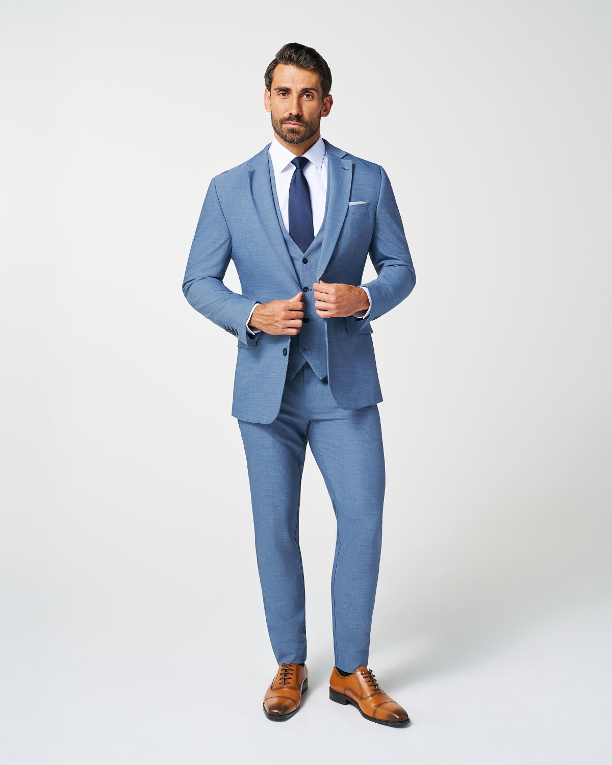 State & Liberty Athletic Fit Stretch Suit - Heathered Light Blue