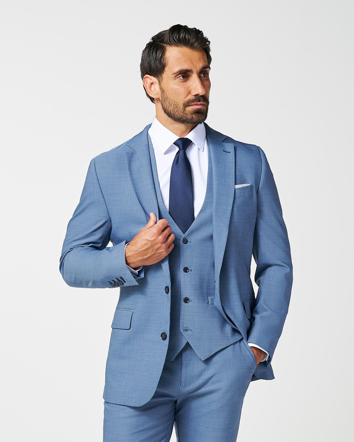 State & Liberty Athletic Fit Stretch Suit - Heathered Light Blue