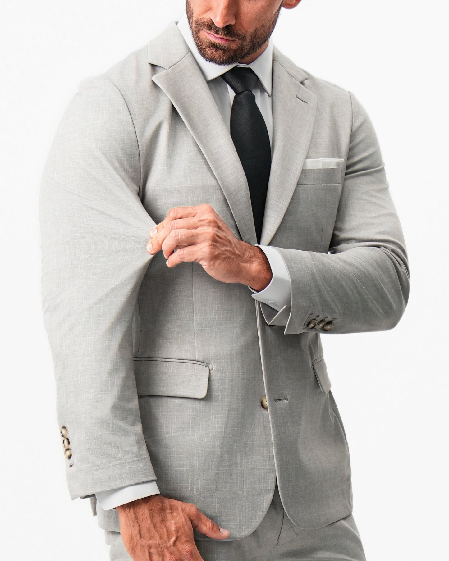 State & Liberty Athletic Fit Stretch Suit - Unstructured Stone Crosshatch