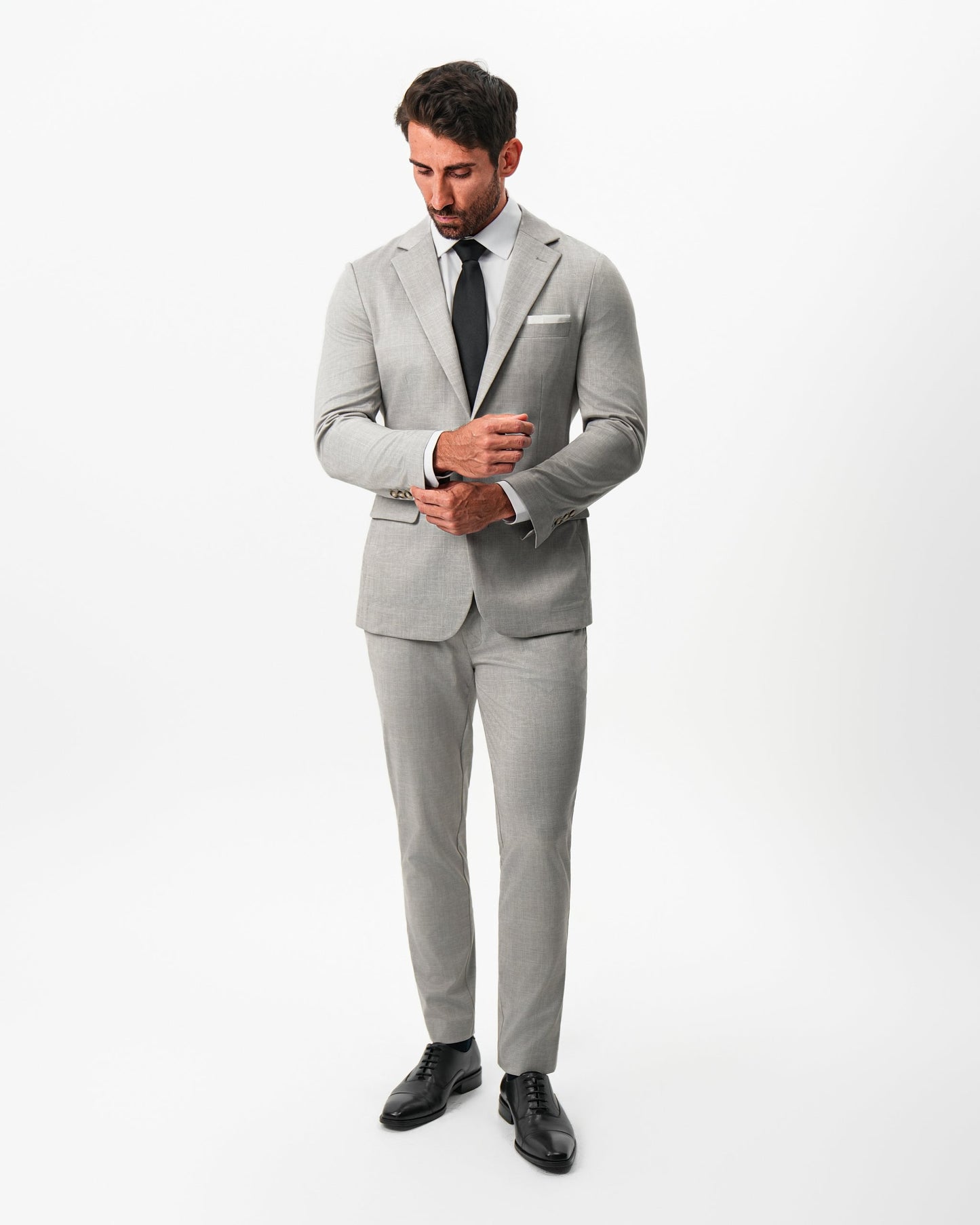 State & Liberty Athletic Fit Stretch Suit - Unstructured Stone Crosshatch