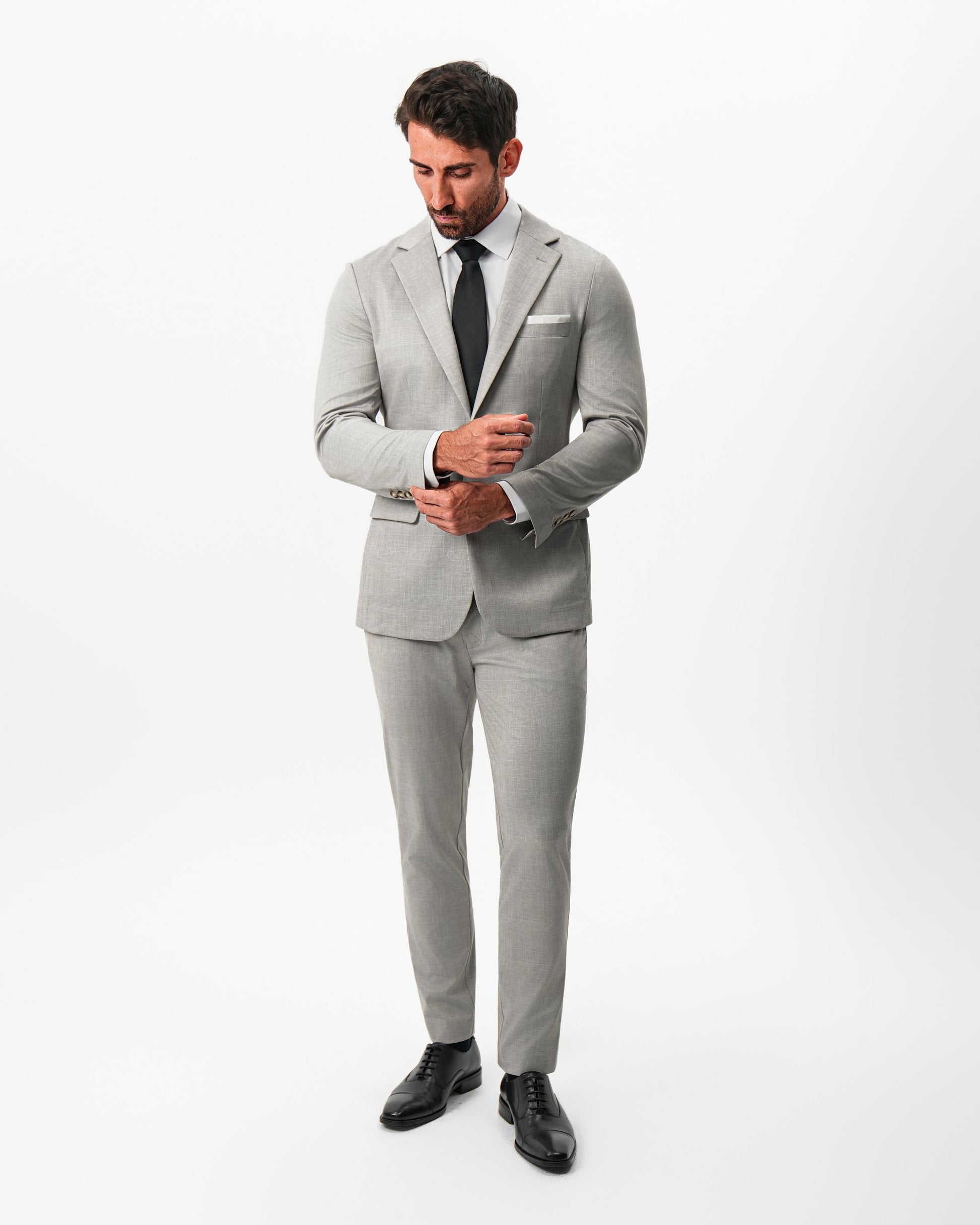 State & Liberty Athletic Fit Stretch Suit - Unstructured Stone Crosshatch