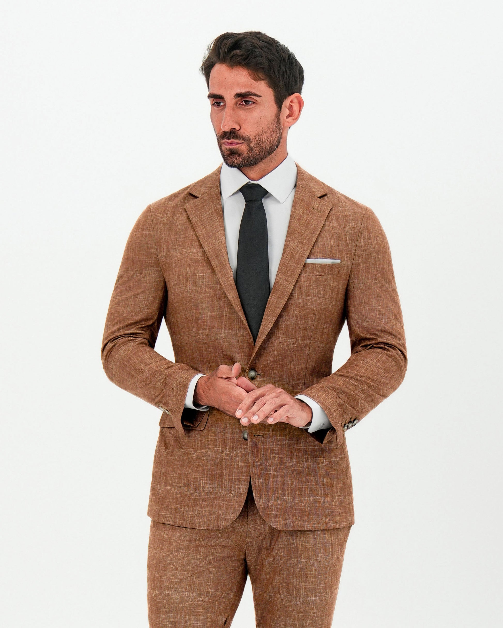 State & Liberty Athletic Fit Stretch Suit - Unstructured Light Brown Crosshatch