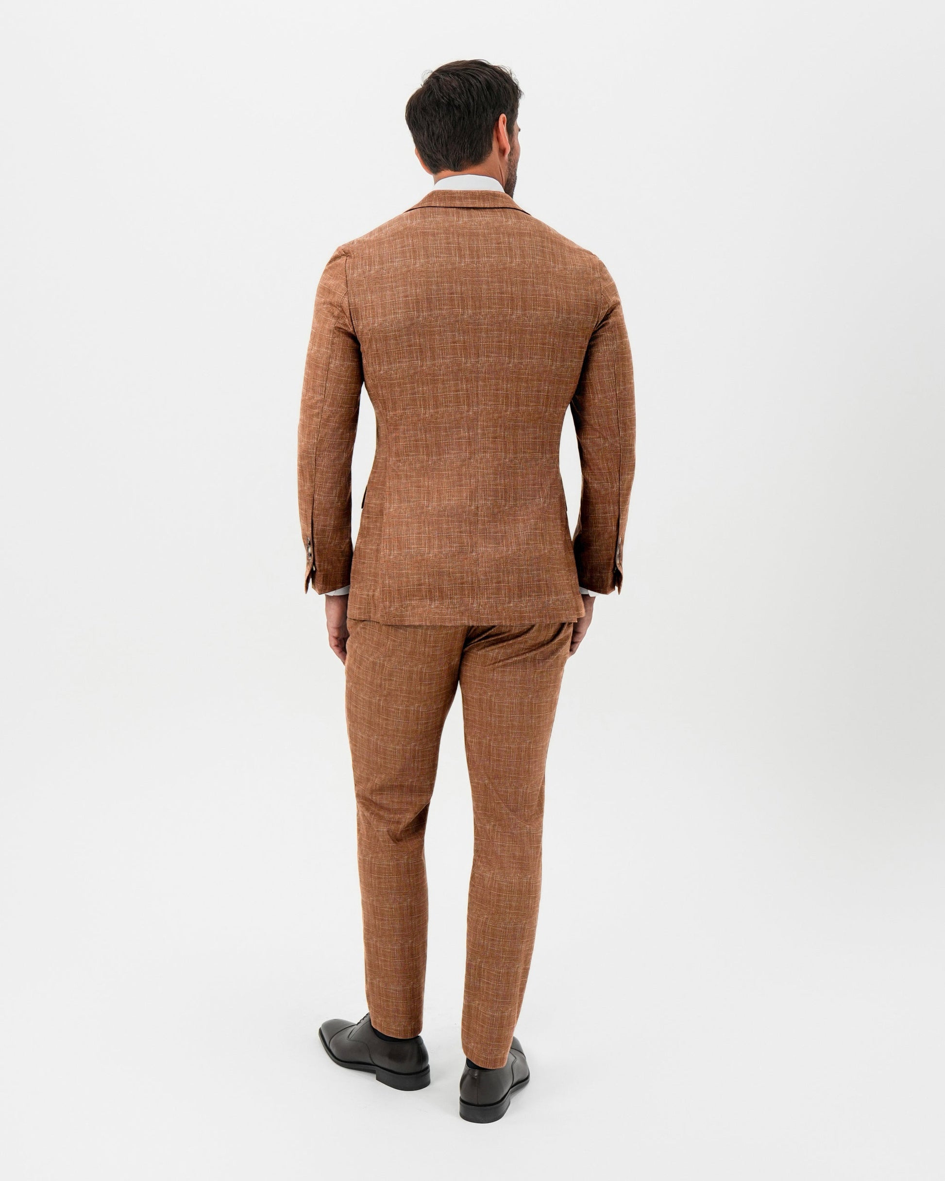 State & Liberty Athletic Fit Stretch Suit - Unstructured Light Brown Crosshatch