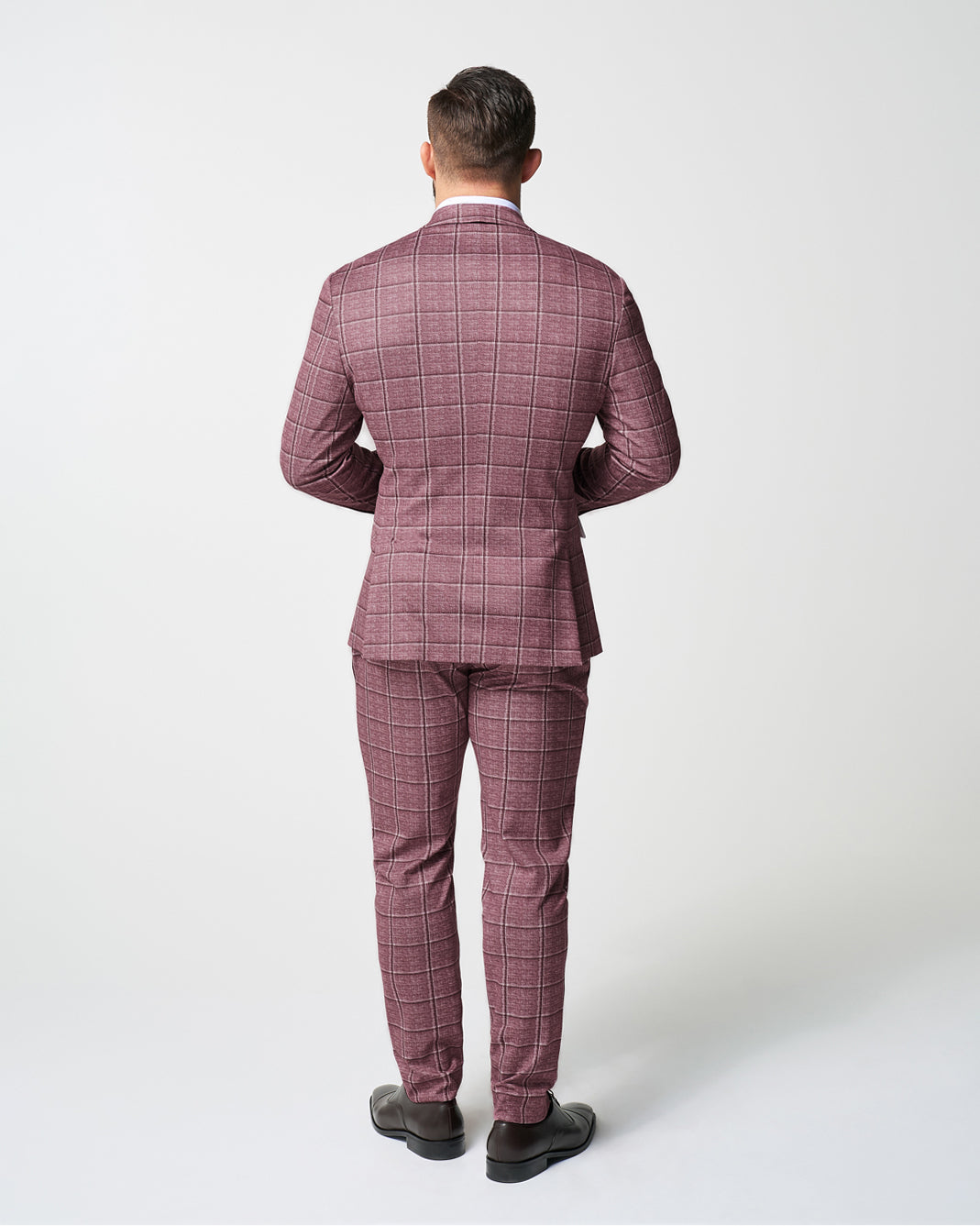 State & Liberty Athletic Fit Stretch Suit - Crimson with Burgundy Big Windowpane