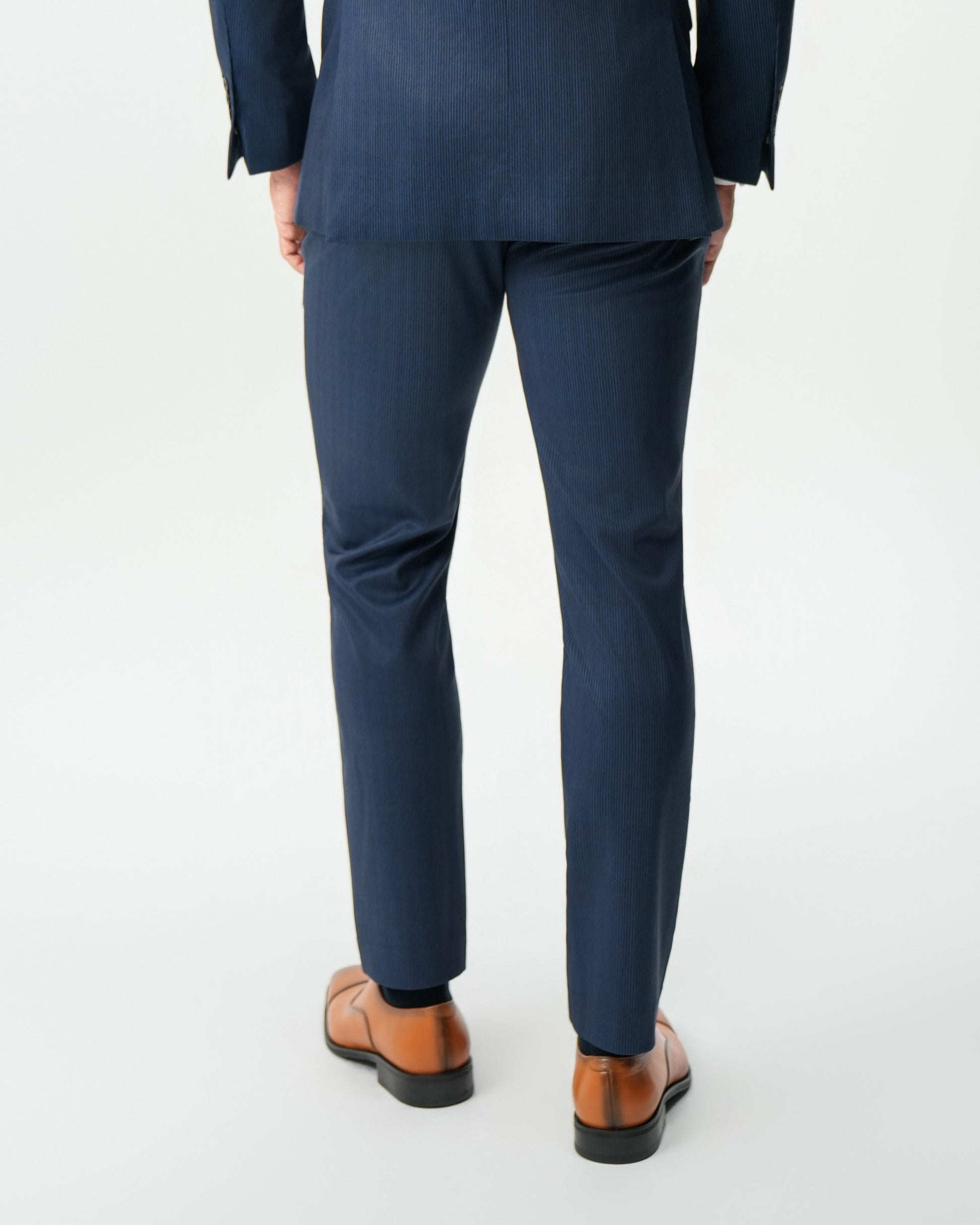 State & Liberty Athletic Fit Stretch Suit - Navy & White Pinstripe