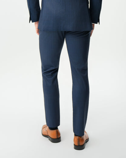 State & Liberty Athletic Fit Stretch Suit - Navy & White Pinstripe