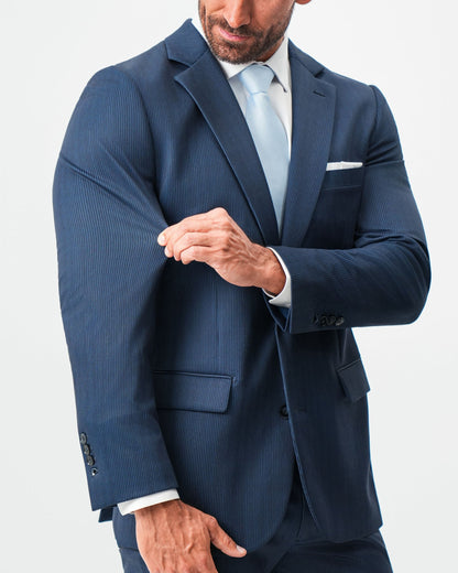 State & Liberty Athletic Fit Stretch Suit - Navy & White Pinstripe