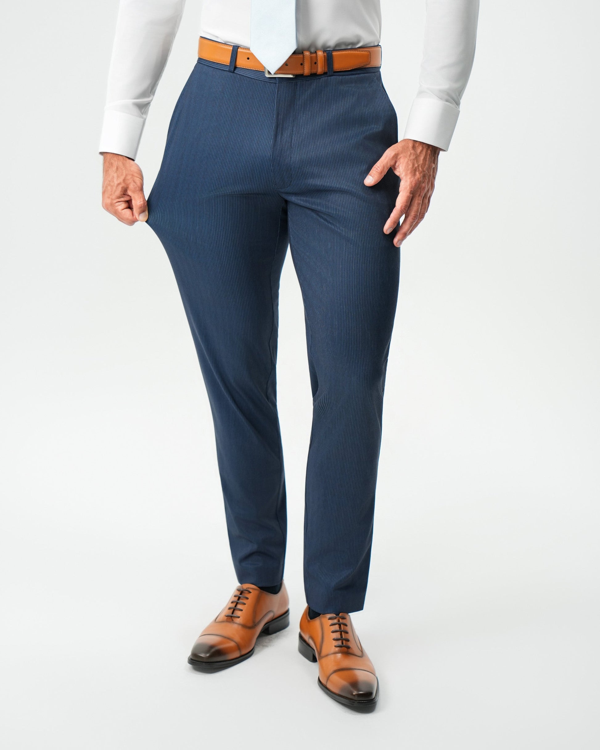 State & Liberty Athletic Fit Stretch Suit - Navy & White Pinstripe
