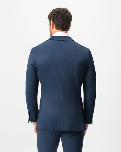 State & Liberty Athletic Fit Stretch Suit - Navy & White Pinstripe