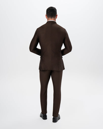 State & Liberty Athletic Fit Stretch Suit - Brown and Black Seersucker