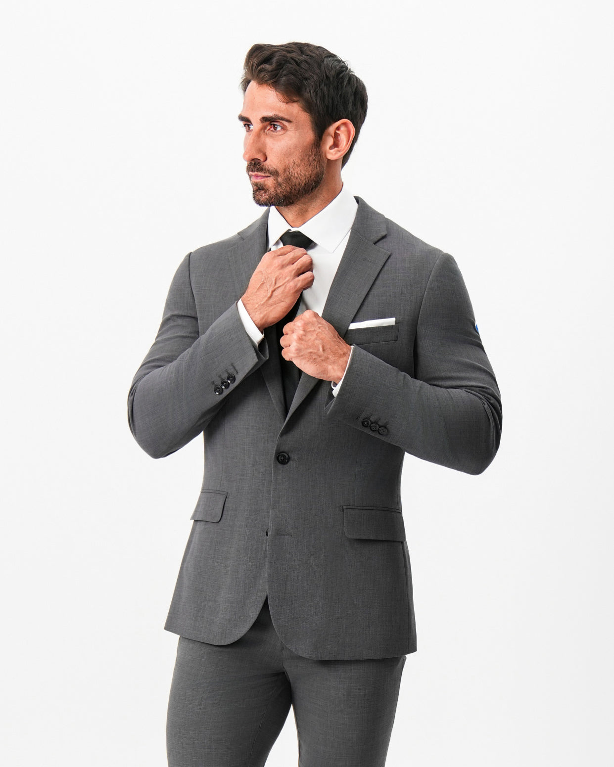 State & Liberty Athletic Fit Stretch Suit - Dark Grey Crosshatch