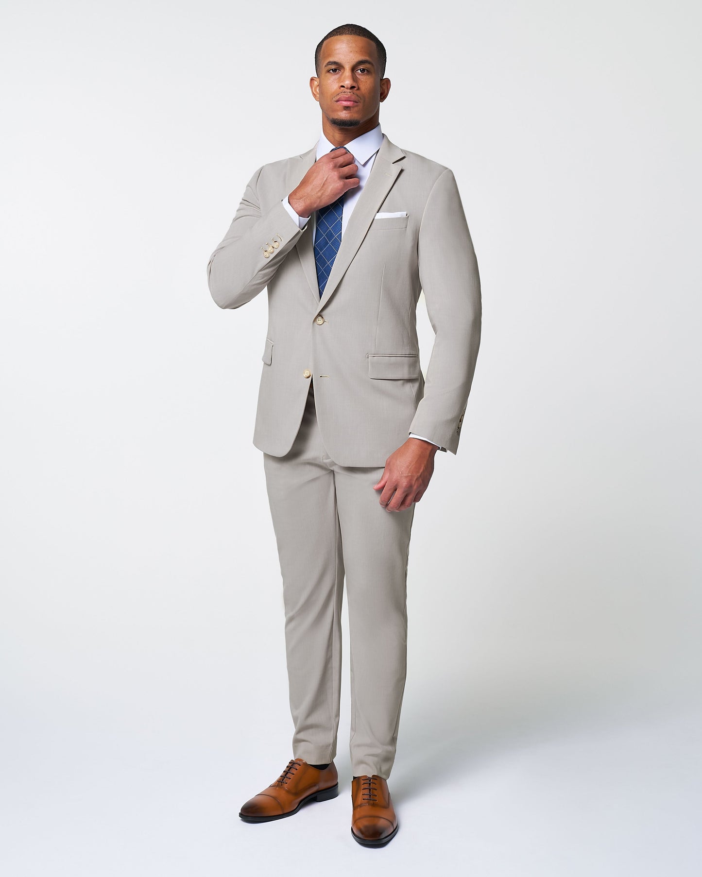 State & Liberty Athletic Fit Stretch Suit - Heathered Stone