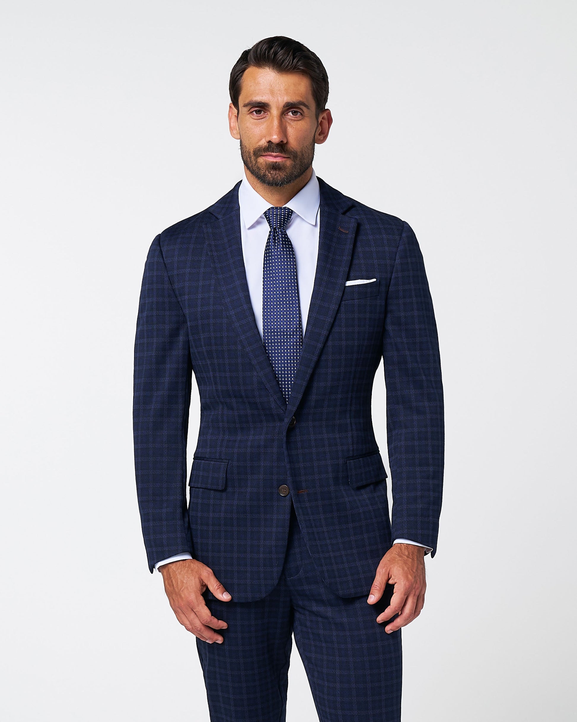 State & Liberty Athletic Fit Stretch Wool Suit - Blue Plaid
