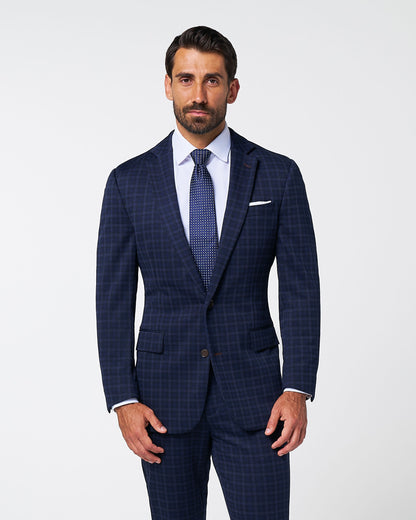 State & Liberty Athletic Fit Stretch Wool Suit - Blue Plaid
