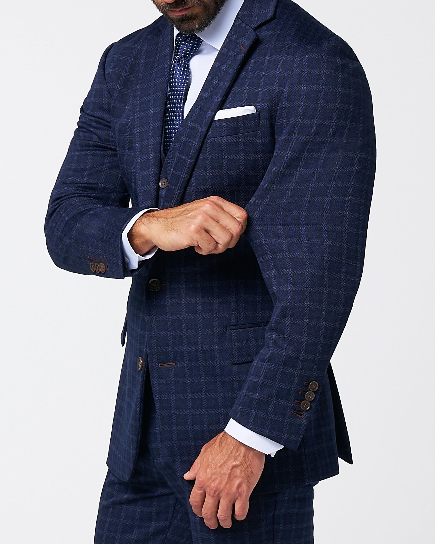 State & Liberty Athletic Fit Stretch Wool Suit - Blue Plaid