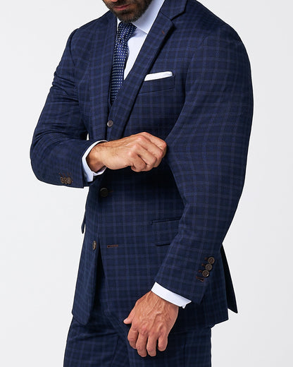 State & Liberty Athletic Fit Stretch Wool Suit - Blue Plaid