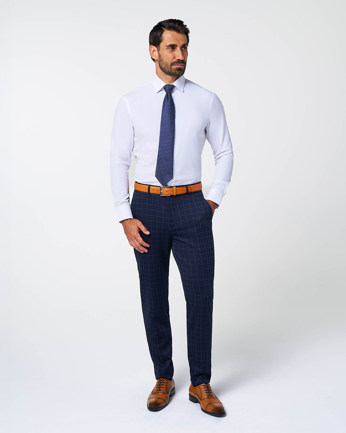 State & Liberty Athletic Fit Stretch Wool Suit - Blue Plaid