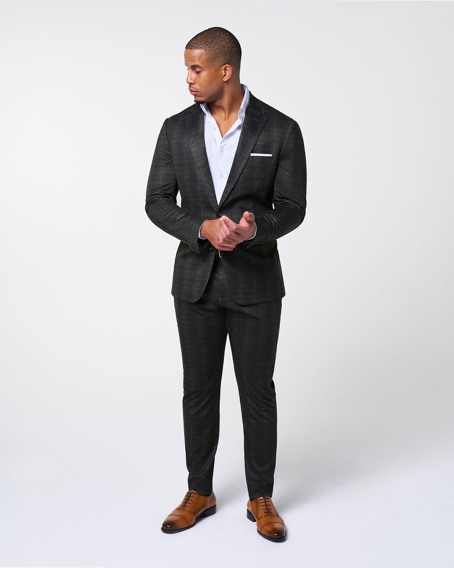 State & Liberty Athletic Fit Stretch Suit - Brown Plaid