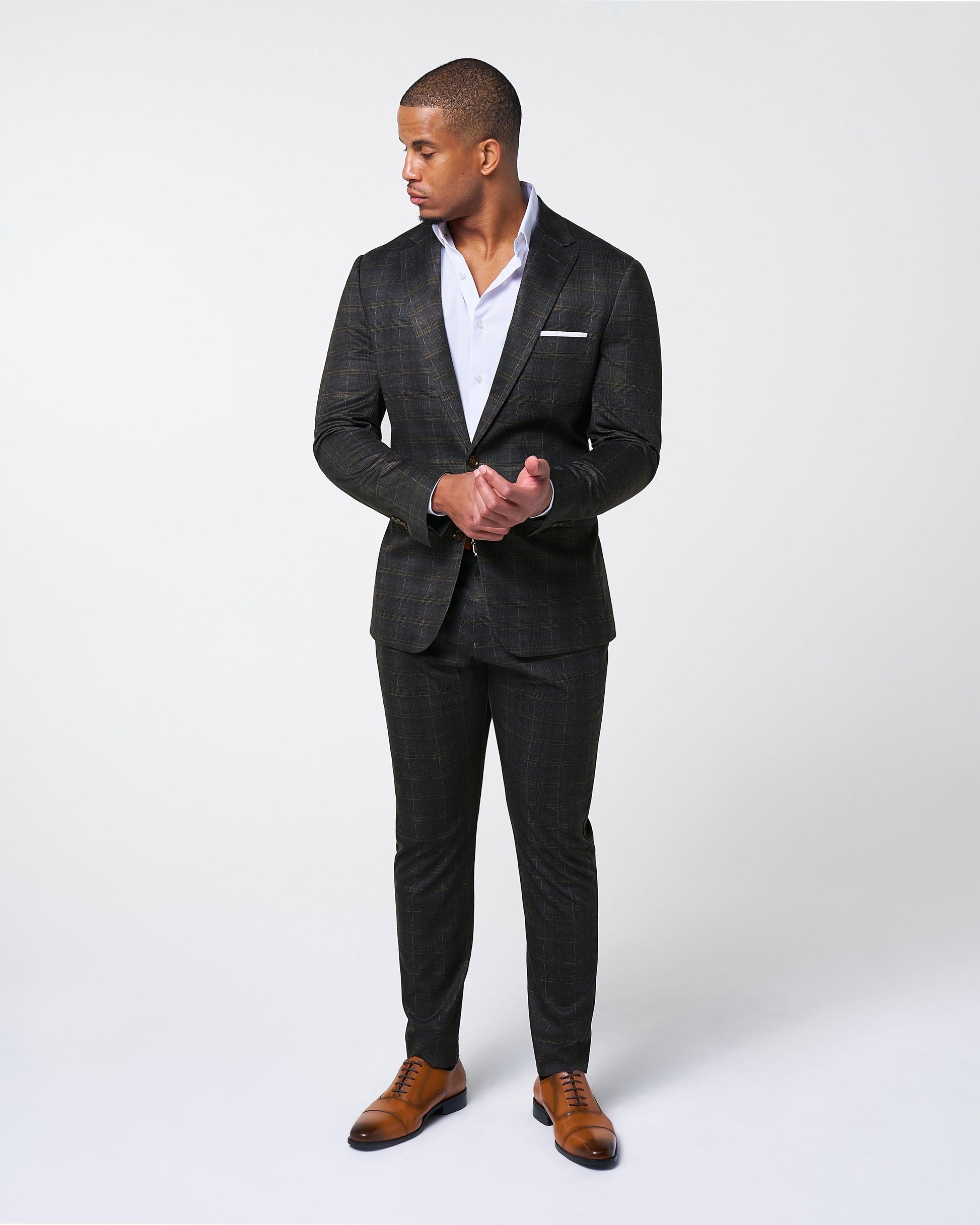 State & Liberty Athletic Fit Stretch Suit - Brown Plaid