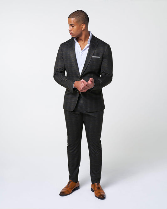 State & Liberty Athletic Fit Stretch Suit - Brown Plaid