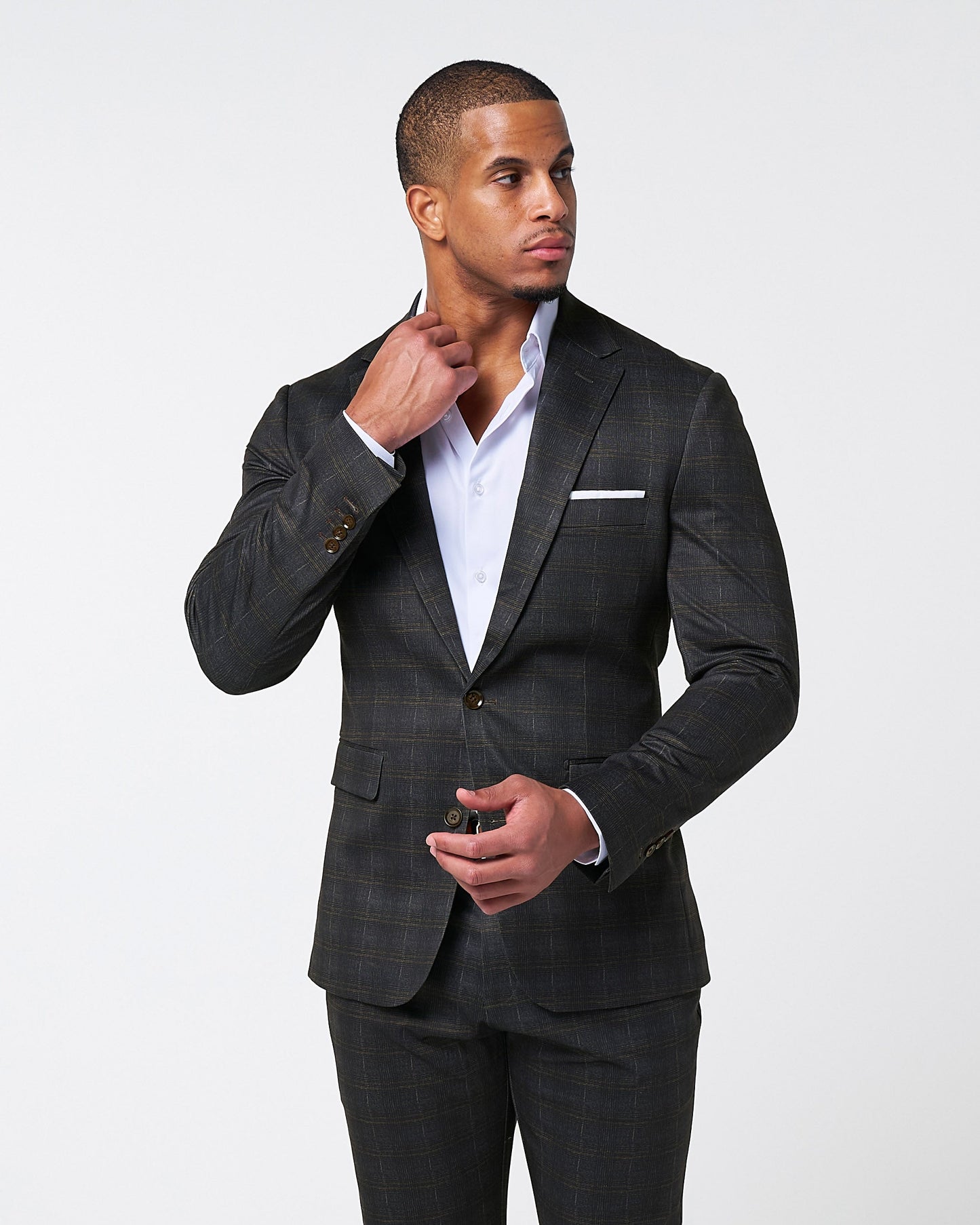 State & Liberty Athletic Fit Stretch Suit - Brown Plaid