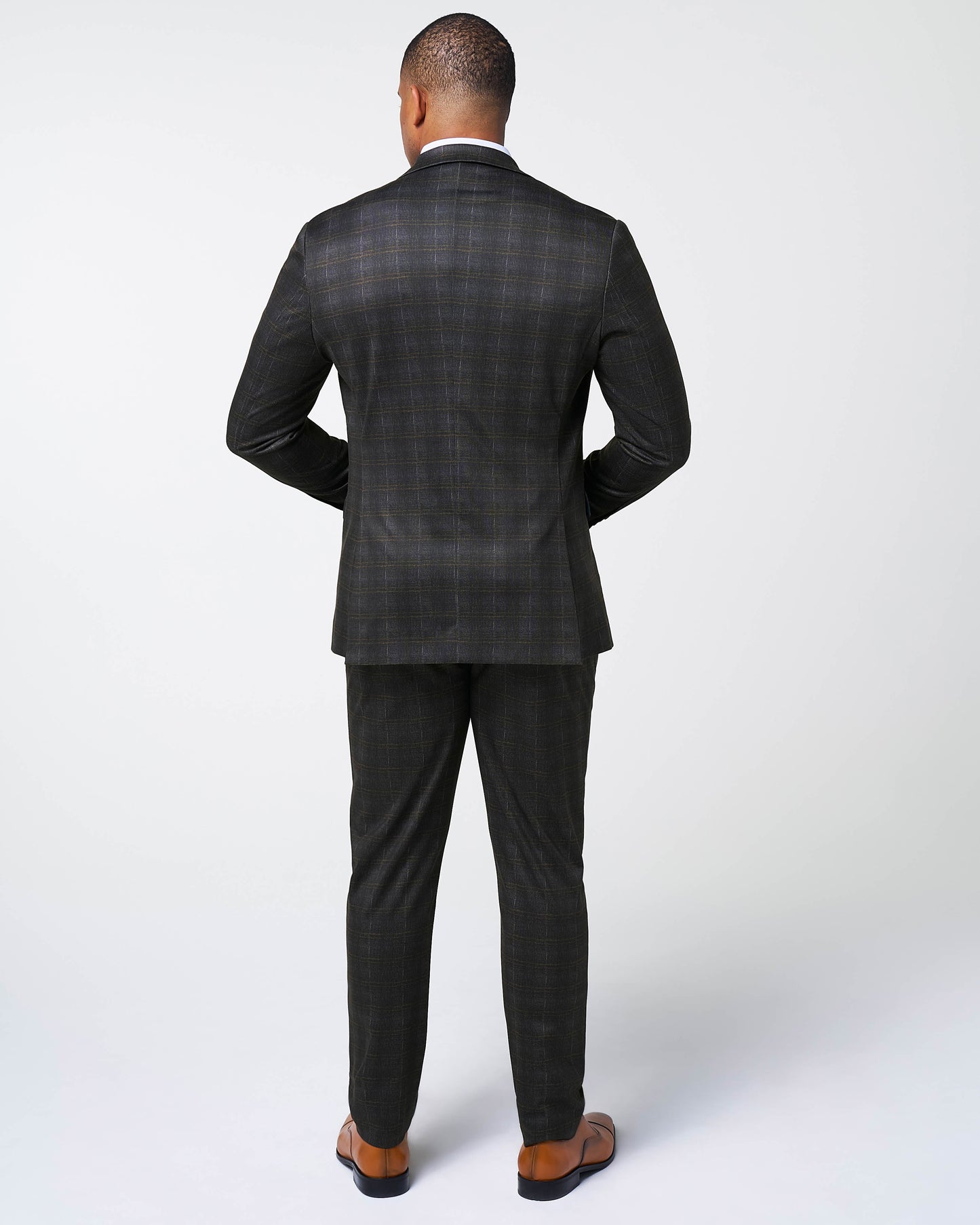 State & Liberty Athletic Fit Stretch Suit - Brown Plaid