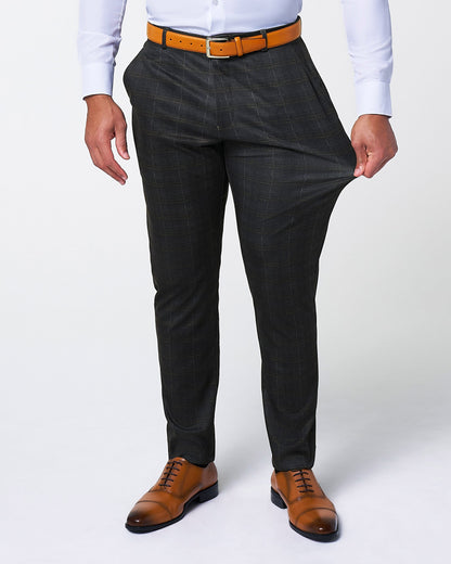 State & Liberty Athletic Fit Stretch Suit - Brown Plaid