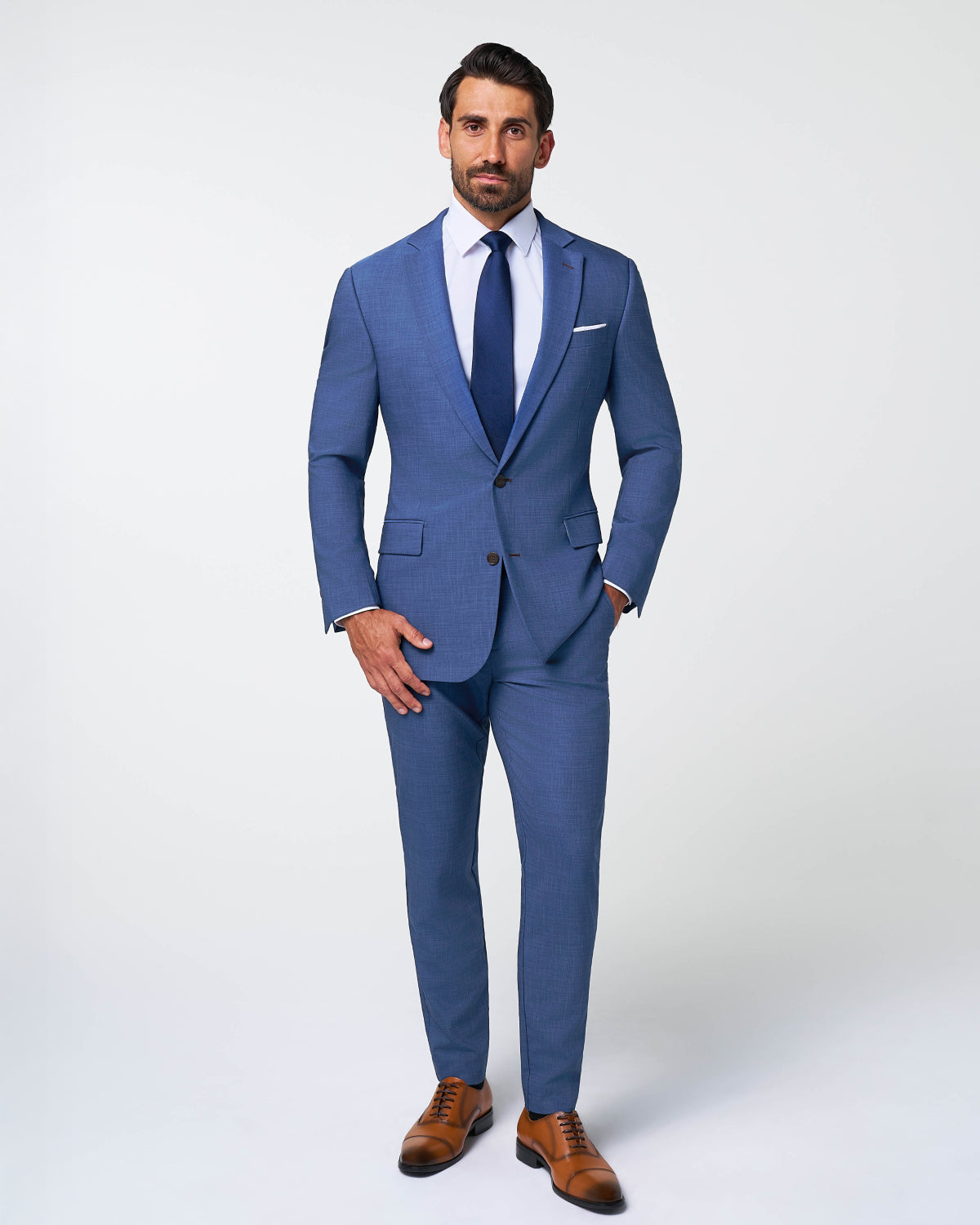 State & Liberty Athletic Fit Stretch Suit - Heathered Blue