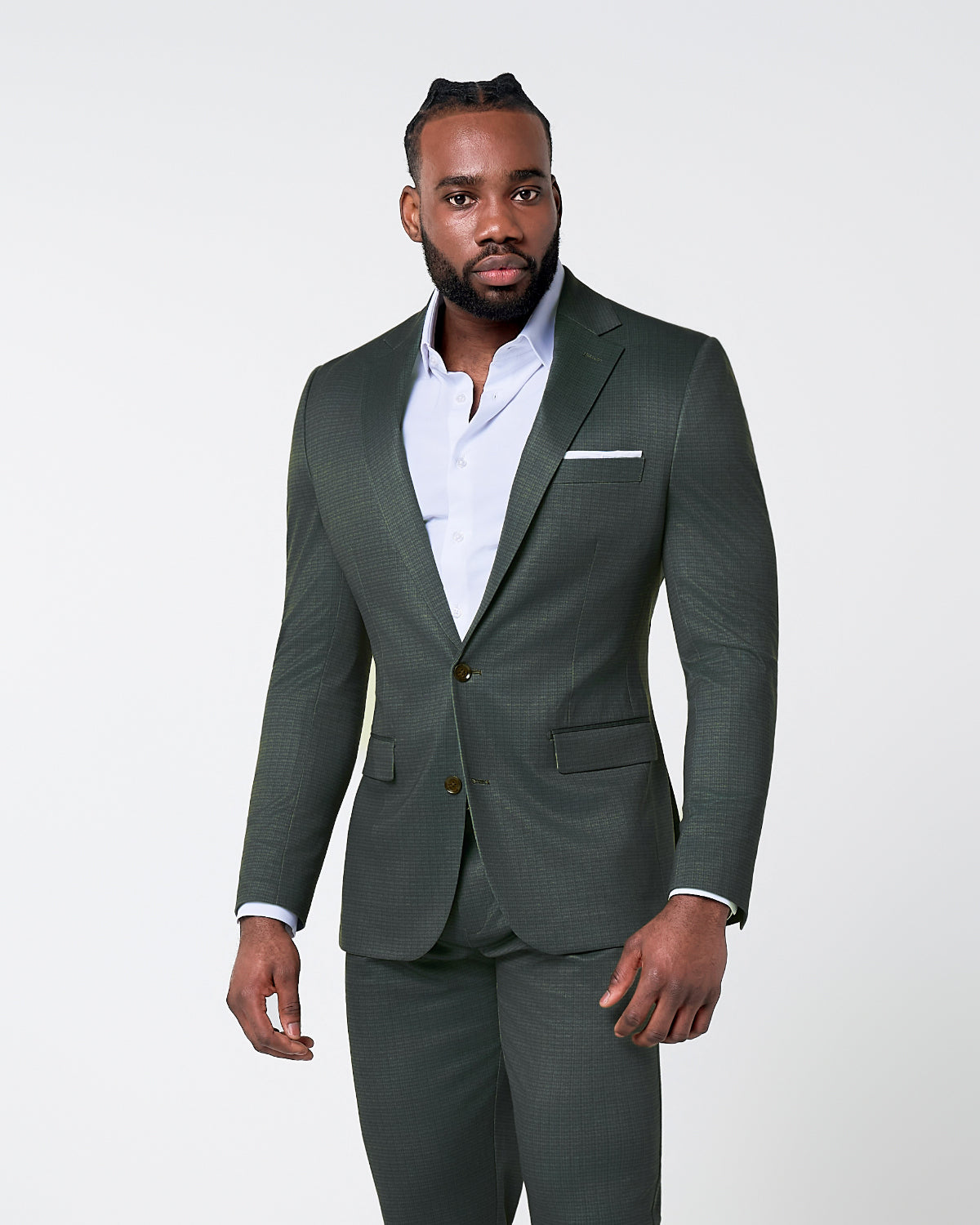 State & Liberty Athletic Fit Stretch Suit - Army Green Microcheck